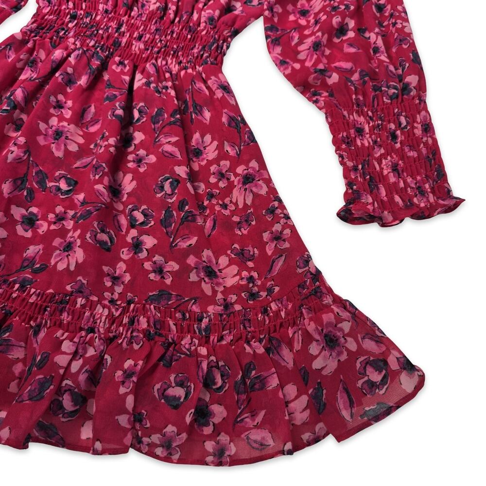 MISA Los Angeles Floral Mini Dress Size XS Pink Long Sleeve Smocked Waist NWT - Picture 9 of 12